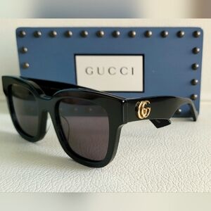 Authentic Gucci GG0998 Blk Sunglasses with Gold Temple Logo